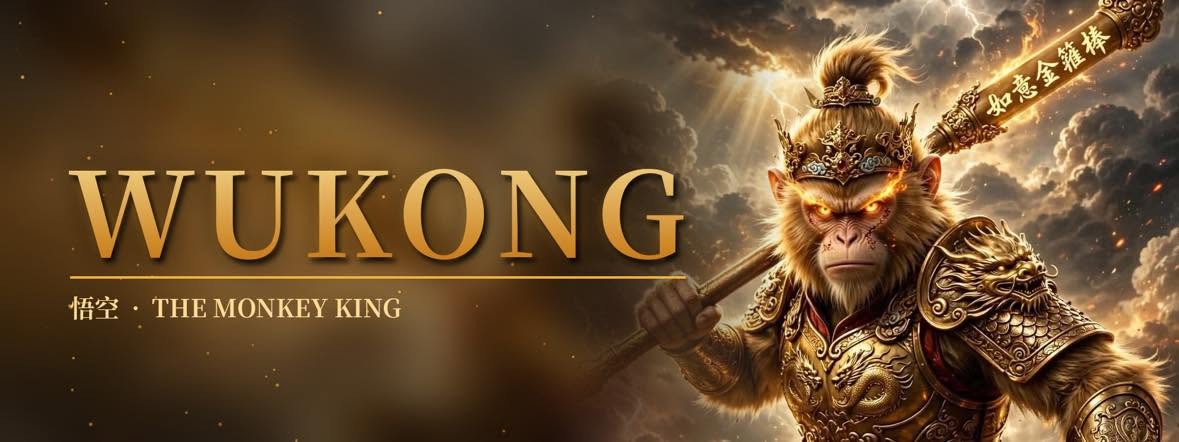 Wukong, the Monkey King, standing beneath a storm-lit sky
